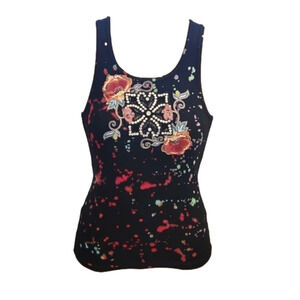NWOT Womens Maggie M funky floral rhinestone tank size S.